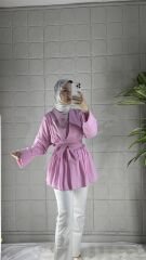 Belden Bağlamalı Model Tunik Gömlek - Pembe