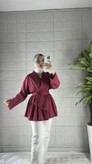 Belden Bağlamalı Model Tunik Gömlek - Bordo