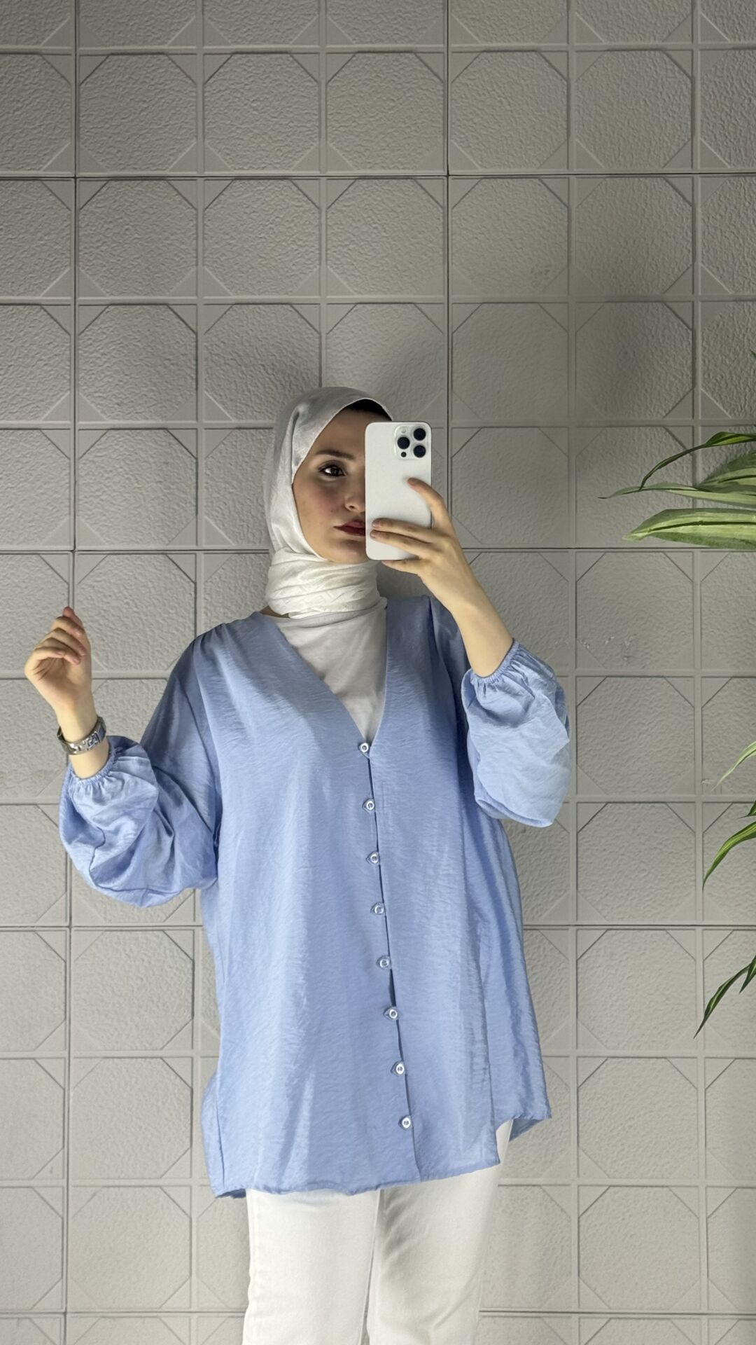 Biritli Model Tunik Gömlek - Mavi