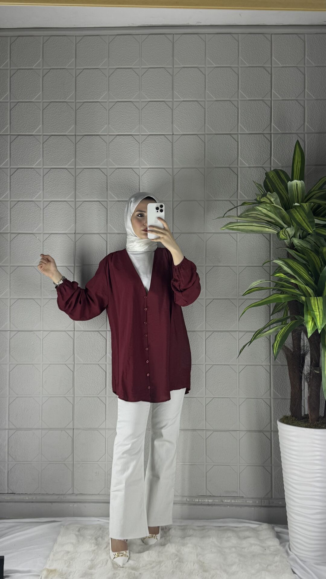 Biritli Model Tunik Gömlek - Bordo