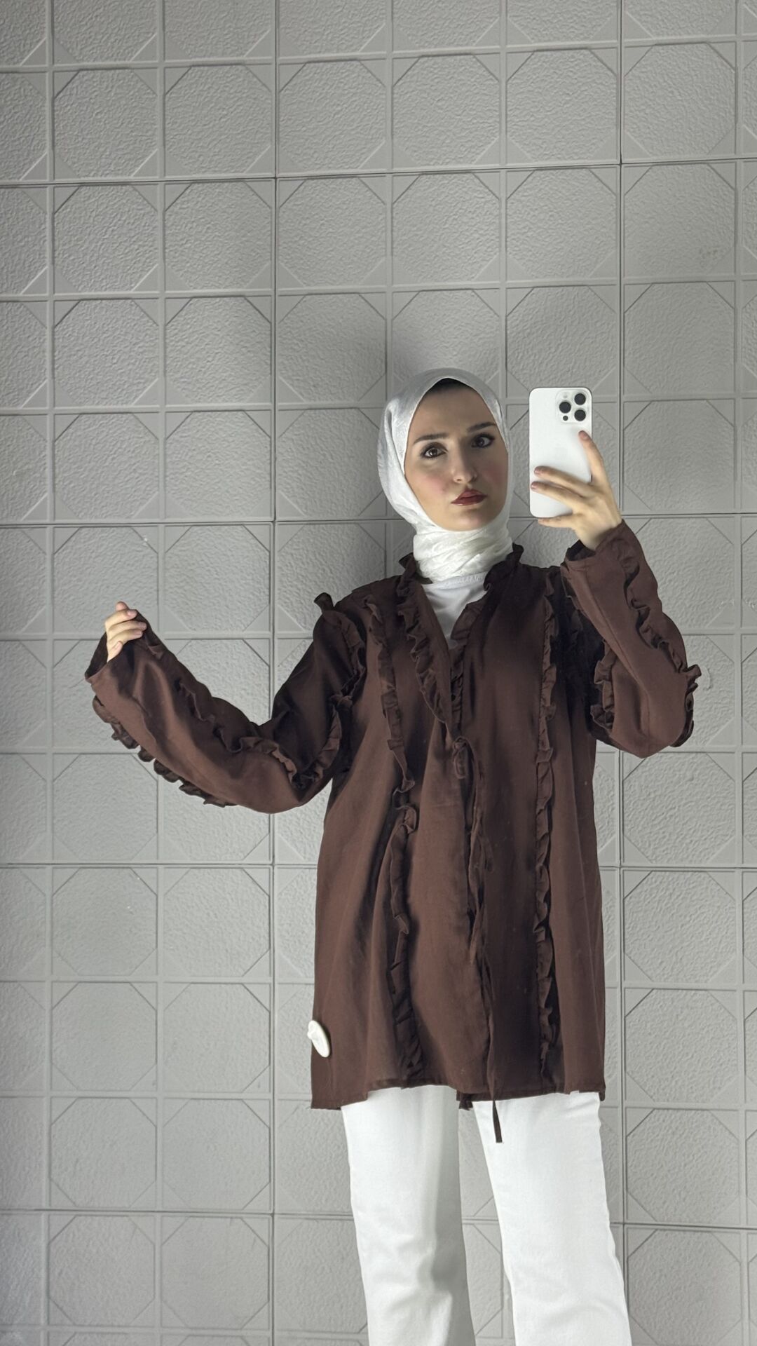 Fırfırlı Model Tunik - Kahverengi