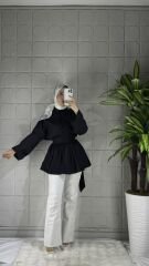 Düğmeli Bağlamalı Model Tunik - Siyah