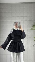 Düğmeli Bağlamalı Model Tunik - Siyah