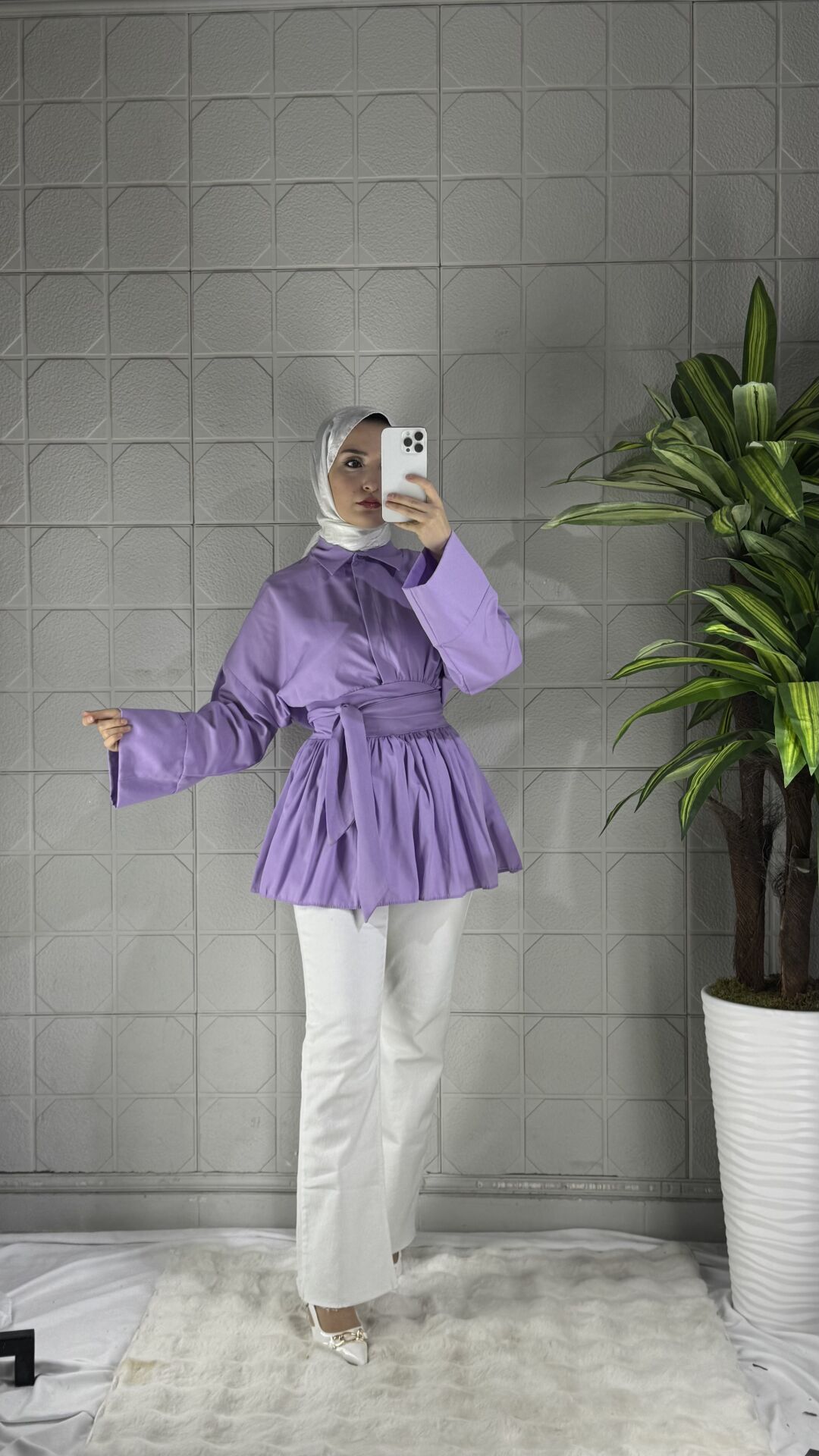 Düğmeli Bağlamalı Model Tunik - Lila