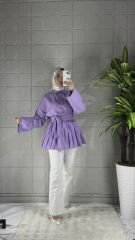 Düğmeli Bağlamalı Model Tunik - Lila