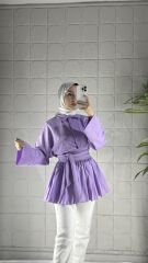 Düğmeli Bağlamalı Model Tunik - Lila