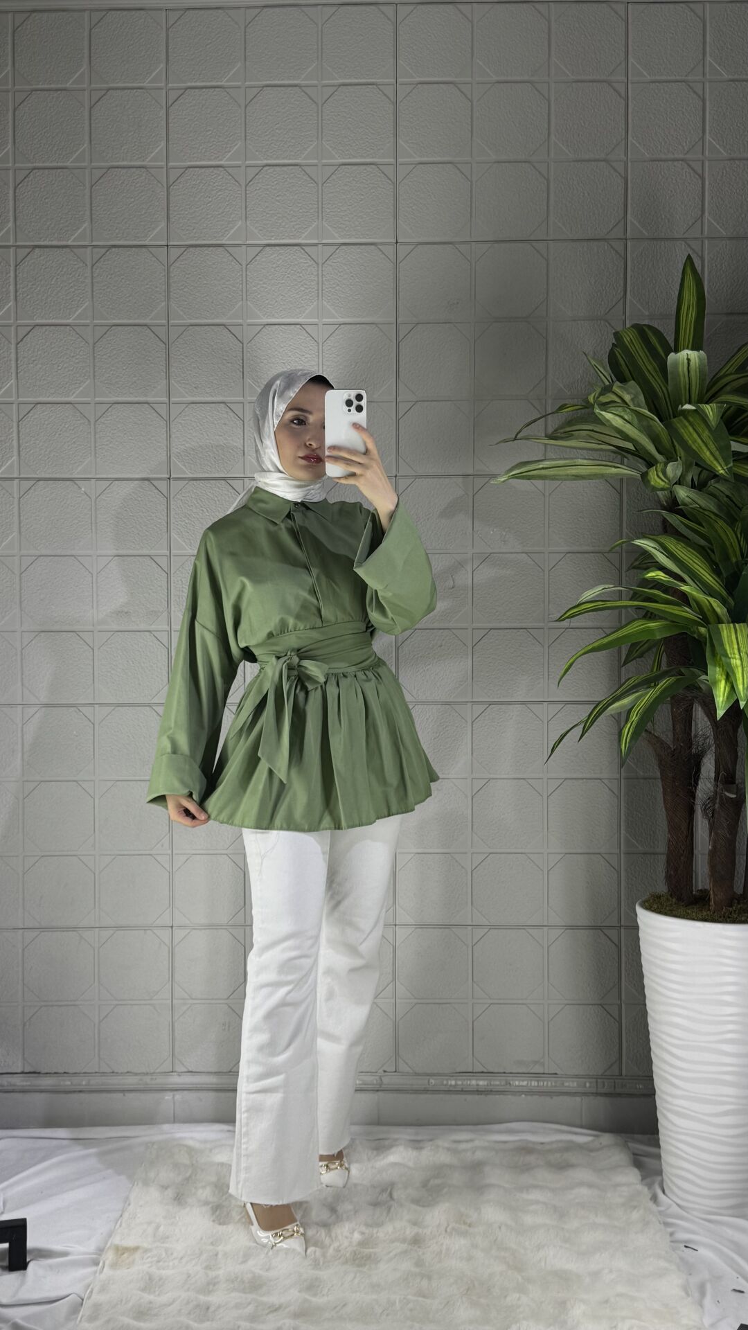 Düğmeli Bağlamalı Model Tunik - Yeşil