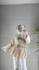 Düğmeli Bağlamalı Model Tunik - Krem
