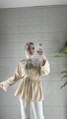 Düğmeli Bağlamalı Model Tunik - Krem