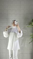 Şifon Taşlı Model Tunik - Beyaz
