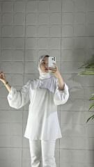 Şifon Taşlı Model Tunik - Beyaz