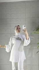 Şifon Taşlı Model Tunik - Beyaz