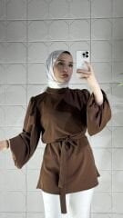 Şifon Taşlı Model Tunik - Kahverengi