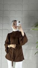 Şifon Taşlı Model Tunik - Kahverengi