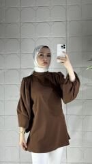 Şifon Taşlı Model Tunik - Kahverengi
