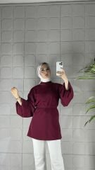 Şifon Taşlı Model Tunik - Bordo