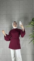 Şifon Taşlı Model Tunik - Bordo
