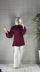 Şifon Taşlı Model Tunik - Bordo