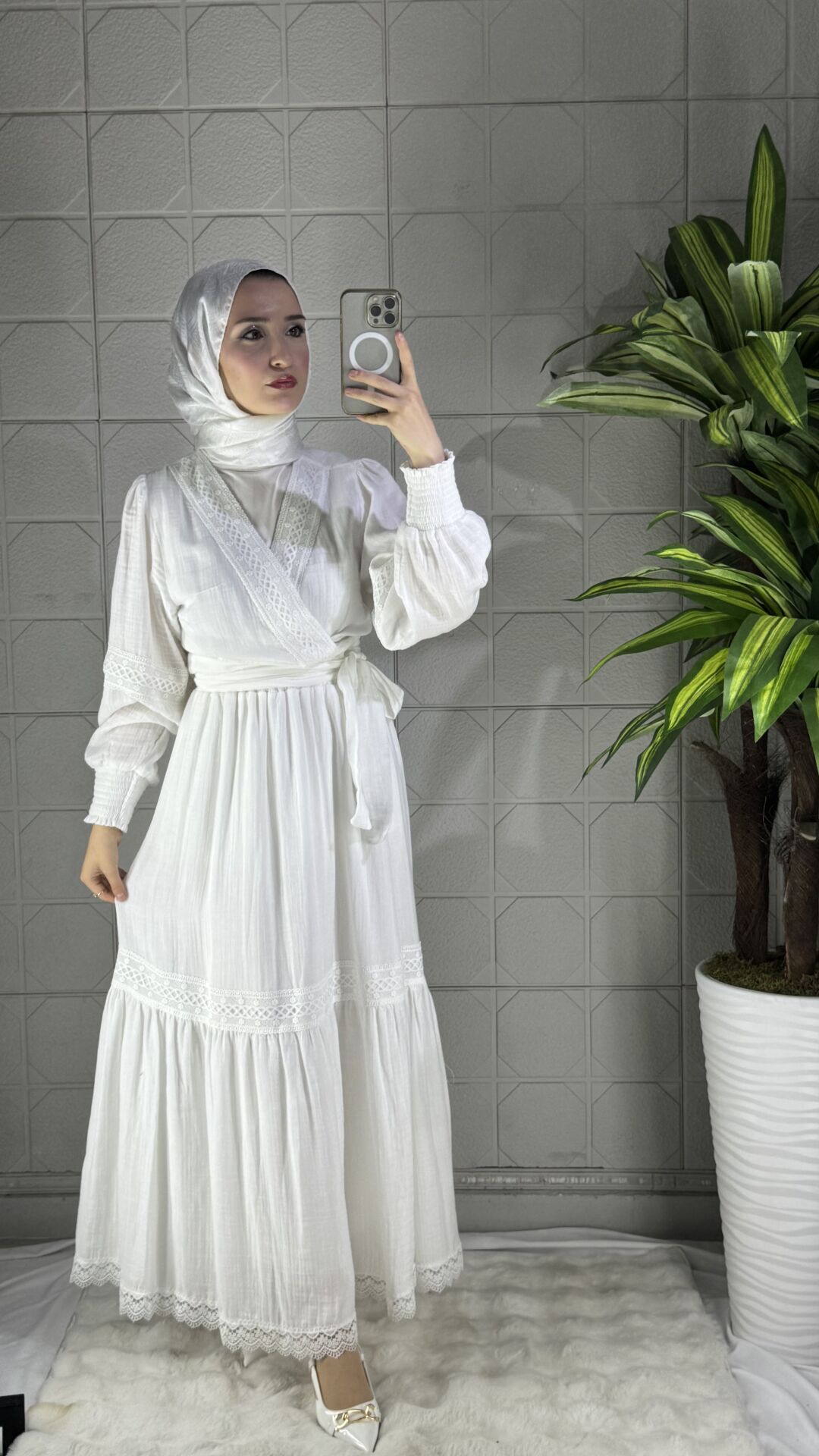 Muslin Bağlamalı Model Takım - Beyaz