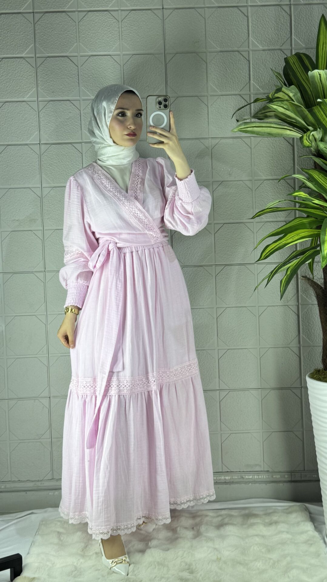 Muslin Bağlamalı Model Takım - Pembe