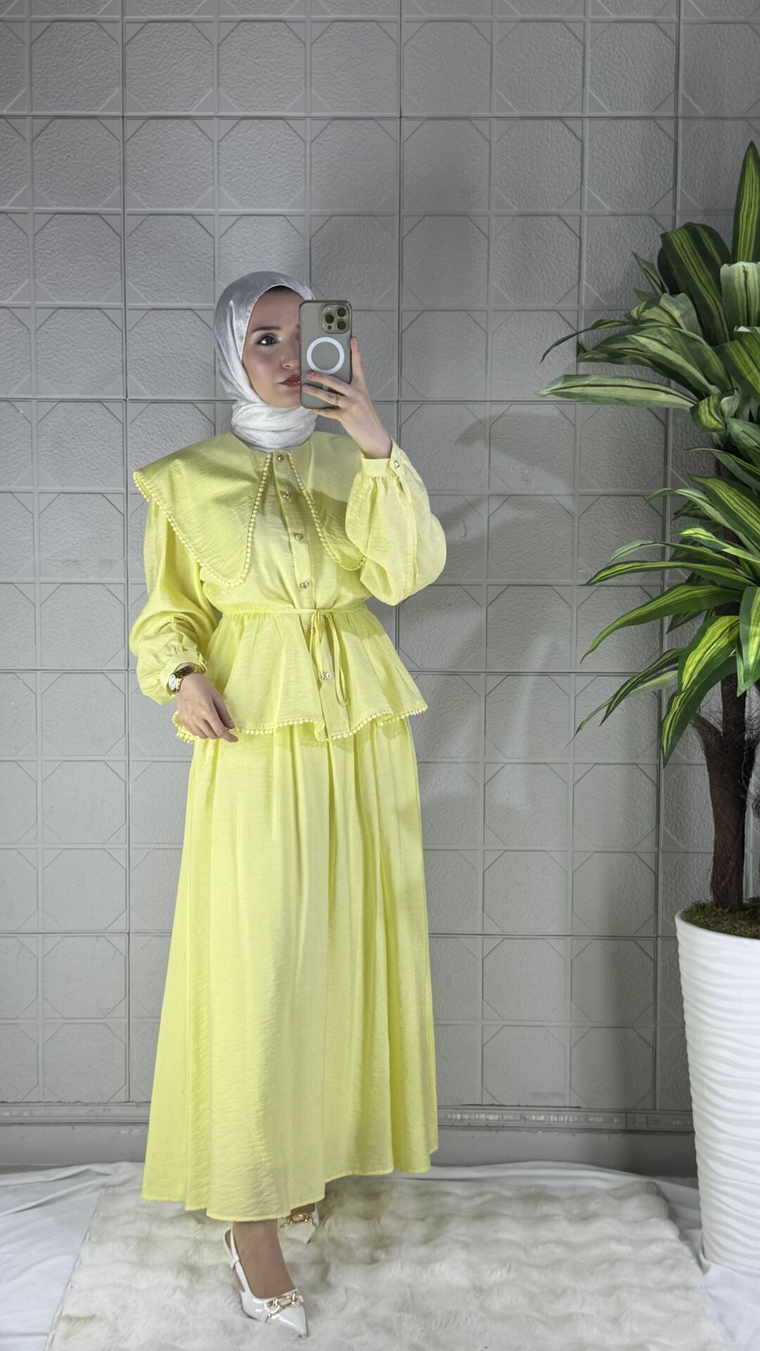 Üçgen Yaka Model İkili Takım - Sarı