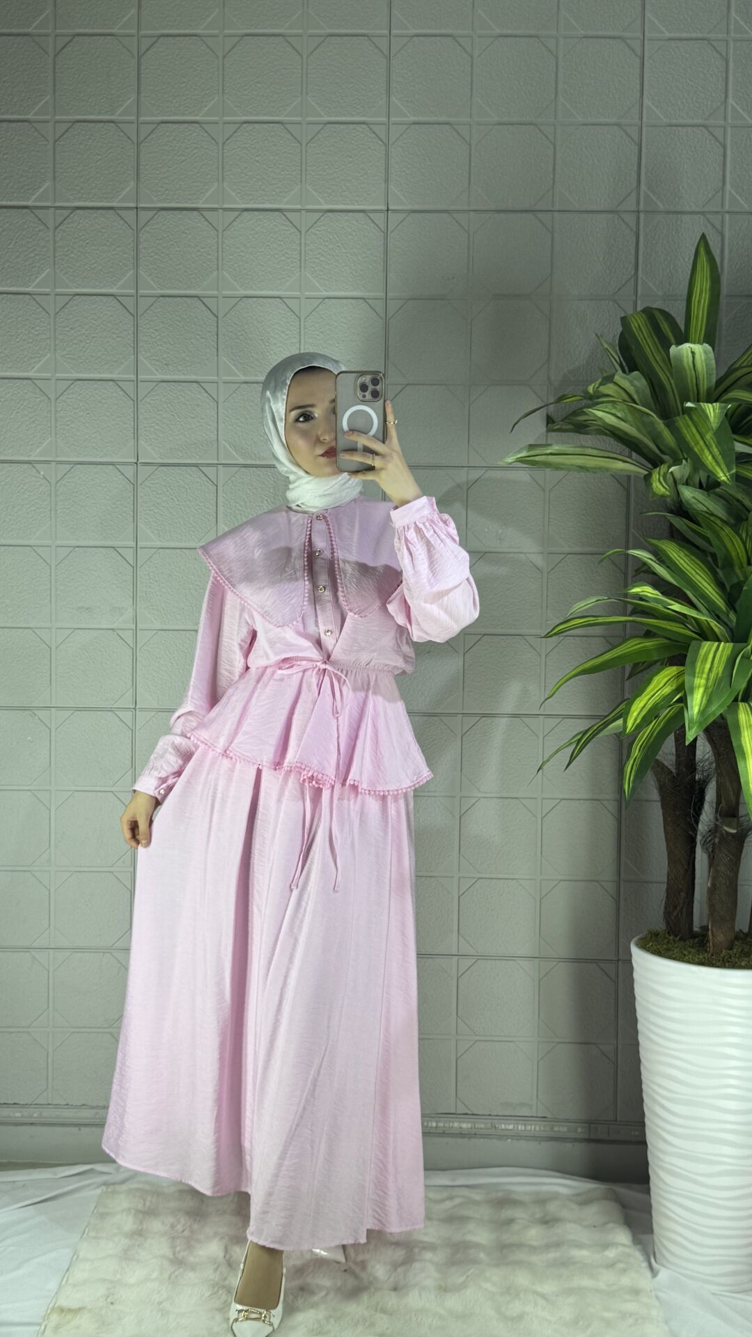 Üçgen Yaka Model İkili Takım - Pembe