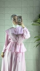 Üçgen Yaka Model İkili Takım - Pembe