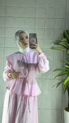 Üçgen Yaka Model İkili Takım - Pembe