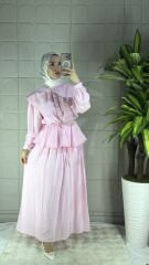 Üçgen Yaka Model İkili Takım - Pembe