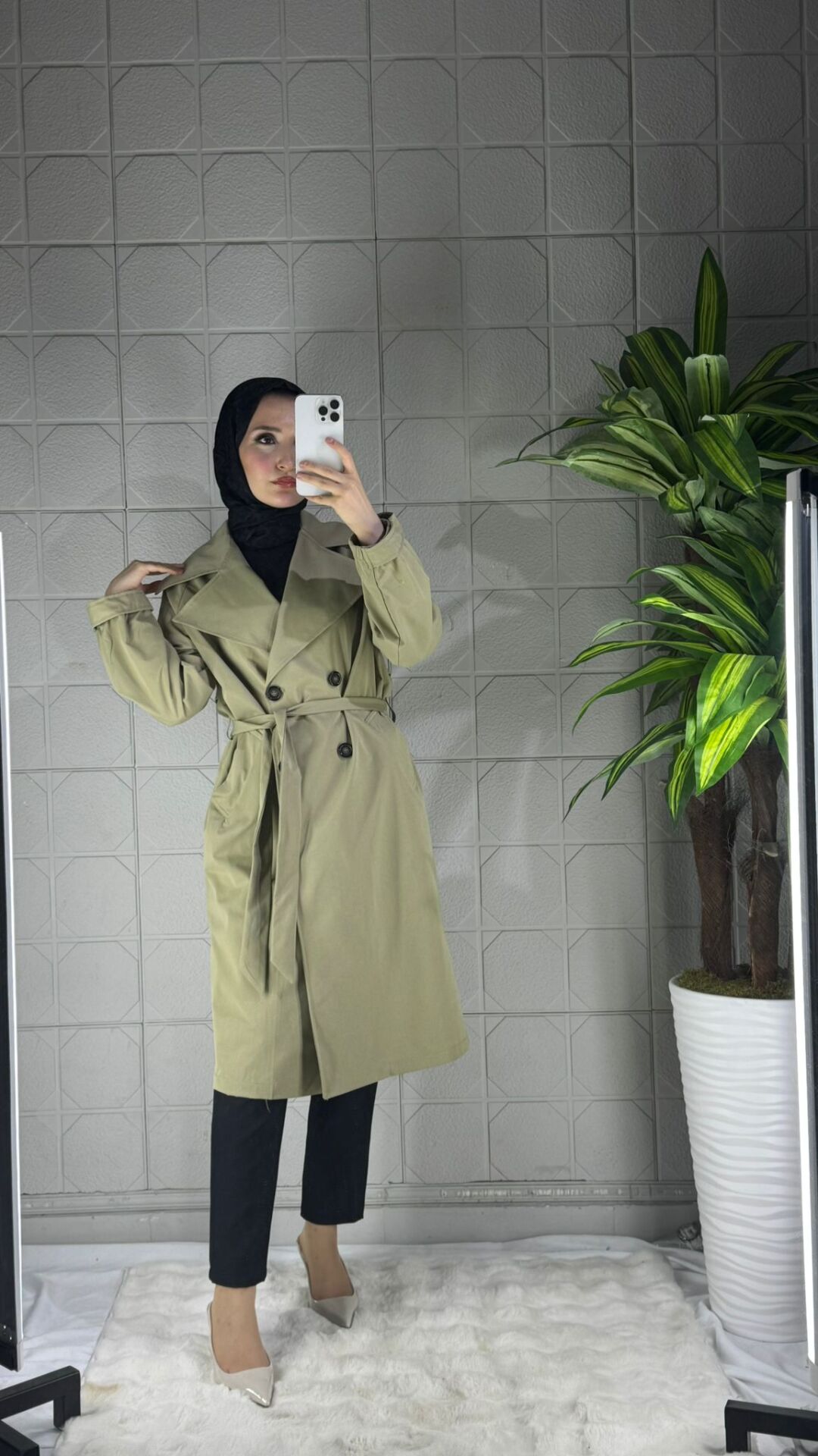 Düğmeli Trenç Model - Yeşil