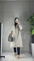 Düğmeli Trenç Model - Krem