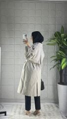Düğmeli Trenç Model - Krem