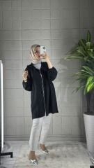 İşlemeli Fermuarlı Kap Model - Siyah